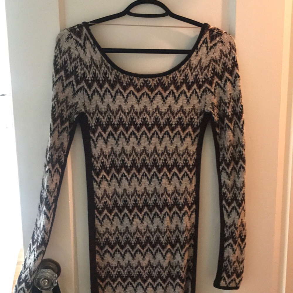 Free People BodyCon Chevron Knit Xs Sweater Dress Cozy Cabin Metallic Low Back - Picture 6 of 9